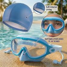Kids Swim Goggles And Swim Cap Set Ages 9-16 Silicone Swimming Mask Anti-Fog Leakproof Youth Pool Gear With Bathing Cap For Teen, First Day Of School - Multicolor - View 4
