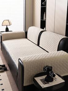 1PC Vintage Warm Thickened Flannel Non-Slip Sofa Pad, Pet-Friendly, Machine Washable, Suitable For 12/3/4-Seater And Sectional Sofas, Winter Home Decor, Quilted & Striped Craftsmanship, Easy Installation - Beige - View 6