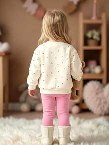 Baby Girl Cartoon Print Round Neck Long Sleeve Top And Leggings - Apricot - View 2