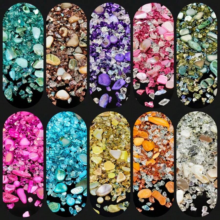50g/10 Colors Crushed Glass Decorative Set - Asymmetrical Shapes, Two Selected Color Schemes, Suitable For Crafts Decoration, Resin Art, Aquarium Landscaping, Vase Arrangement, And DIY Enthusiasts, Stunning Visual Effect (No Box) - A - View 1