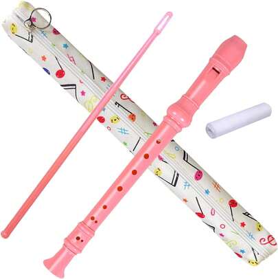 Auteey 8 Hole German Style Soprano Recorder For Beginners,Music Flute With Gift Case Bag Cleaning Rod For Home Entertainment (Pink)