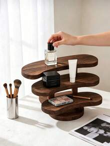 1pc Vintage Carbonized Wooden 3-Tier Desktop Storage Rack, Vertical Shelf, Jewelry Display Stand, Wooden Tray Holder, Wooden Tray, Cosmetics Perfume Accessories Display Rack, Tea Ceremony Storage Rack, Suitable For Restaurant, Kitchen, Hotel, Home Storage - View 1
