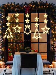 1pc Christmas Window Light Decoration, Battery Operated Hanging Warm White Glowing Tree Bell Star Shaped LED Suction Cup Light, Suitable For Christmas Tree, Fireplace, Indoor And Outdoor Decoration - Warm Color - View 6