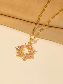 1pc Women's Pendant Necklace, Gentle French Style, Floral Round Design, 2 Colors Available, Exquisite & Elegant, Full Zirconia Sweet, Suitable For Daily, Commute, Photo, Date, Party, Fade-Resistant - Yellow Gold - View 6