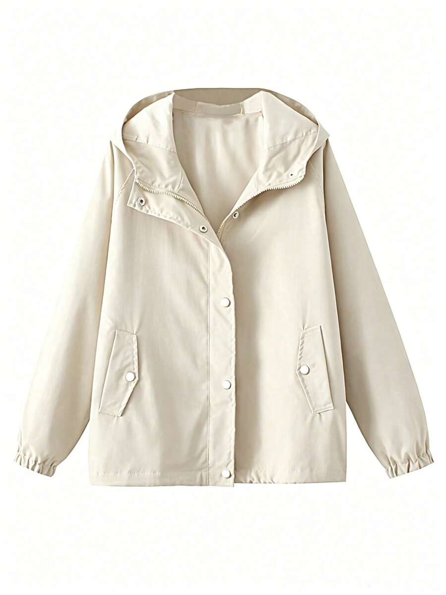 Jaket Kasual Longgar Bergaya Harajuku Musim Semi/Gugur dengan Kancing & Resleting dan Tudung, Serbaguna - Aprikot - View 1