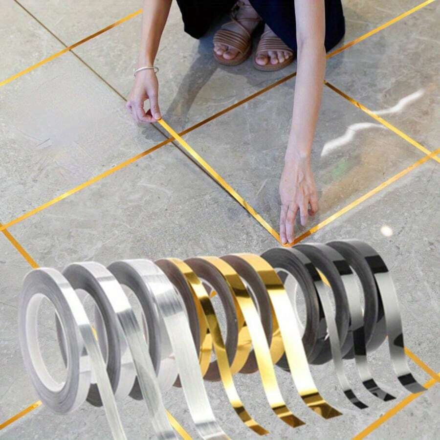 1 rollo de 50m de cinta autoadhesiva desprendible para sellar juntas de azulejos, tira decorativa impermeable cepillada en dorado, plata y negro, pegatina de borde autoadhesiva, apta para juntas de suelo, pared y techo, decoración del hogar