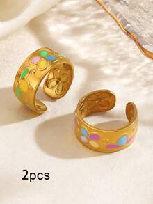1/2pcs Stainless Steel Minimalist Fashion Colorful Oil Drop Butterfly Ring, Suitable For Women's Daily Wear And Shopping - Multicolor - View 9
