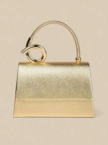 1pc White Palm Print PU Material Clutch Bag With Delicate Metal Beads, Suitable For Wedding/Party/Prom/Formal Occasions, - Gold - View 4