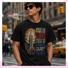 Wenn die Kraft der Liebe die Liebe zur Macht übertrifft, kennt die Welt Frieden - T-Shirt, Empire State Proposal Tee, Vintage NYC Friedenszitat Grafik - Schwarz - Übersicht 1