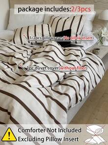 2/3件組 100%純棉條紋被套組（不含被芯）－柔軟透氣床寢（1件被套 + 1/2件枕套），現代條紋印花床單被套，適用於臥室/客房，居家與宿舍裝飾必備，四季舒適床寢套組 - 彩色 - 查看 4