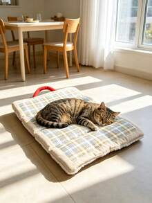 1pc Cartoon Plaid Pattern Pet Bed Mat For Cats And Dogs, Reversible Pet Sleeping Pad, Portable Cat Bed Mat, Suitable For Indoor Use, Machine Washable - Multicolor - View 4