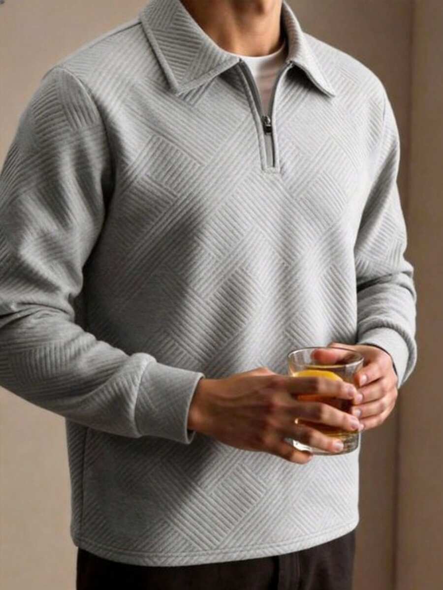 Men's Autumn Fashion Casual Minimalist Jacquard Sweatshirt For Sports And Outdoor - Grey - View 1