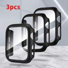 3pcs/Set, Rose Gold/Transparent/Black Watch Protective Case With Tempered Glass Screen Protector, Compatible With Apple Watch Series 9/8/7/6/5/4/SE/SE2, 40mm/41mm/44mm/45mm, Anti-Drop Anti-Scratch, Lightweight Breathable Design, Fashion Sports Style - 3pcs, Black, Integrated Shell and Membrane - View 2