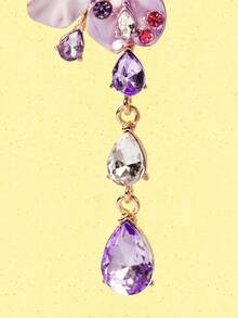 Popjeli 2pcs Fashionable & Elegant Exaggerated Flower Stud Earrings With Rhinestone Encrusted Purple Teardrop Pendant, Suitable For Women's Daily - Purple - View 4