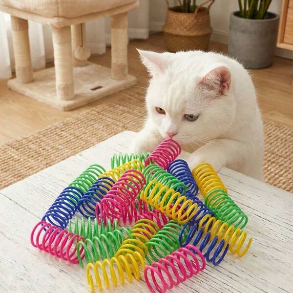 Pet Cat Self-Entertainment Toy, Plastic Material, Colorful, Interactive Feeder With Bouncing Function, Suitable For Cats. Cat Supplies, Cat Spiral Spring/Paper Shred Toy, Designed To Help Pass Time And Promote Health. Durable Plastic Material, Colorful Toy, Suitable For Grabbing, Biting, Hunting And Other Play Styles, Especially Suitable For Kittens. Valentine's Day Gift For Cats/Dogs
