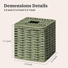 Sage Green Tissue Box Cover, Paper Rope Hand Woven Square Tissue Box Holder For Home Decor, Bathroom Countertop, Office, Bedside Table - ColorD - View 2