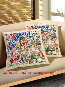 1/2/4PCS Faux Embroidery Print Super Soft Travel Souvenir Pillowcase, City Landmark And Cultural Symbol Full Print Design, Suitable For Bedroom, Living Room, Sofa And Other Home Decor, Personalized Decorative Item With Zipper Closure, Machine Washable - Perfect For Home And Office Decoration, Single-Sided Print, Pillow Insert Not Included - Red - View 6