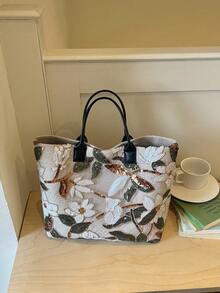 Women's Floral Sequin Embroidered Tote Bag Large Capacity Handbag - Multicolor - View 8