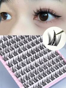 100片自然逼真柔軟假睫毛，適合初學者，可愛卡通風，3段式C捲度設計，簇裝假睫毛，單簇假睫毛，單片假睫毛，假睫毛簇 - 查看 2