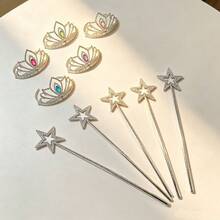5套銀色星星魔杖與楓葉皇冠服裝配件組，包含5支銀色星星魔杖與5個楓葉皇冠，公主生日派對角色扮演服裝，多色百搭節日裝飾道具 - 銀色 - 查看 3