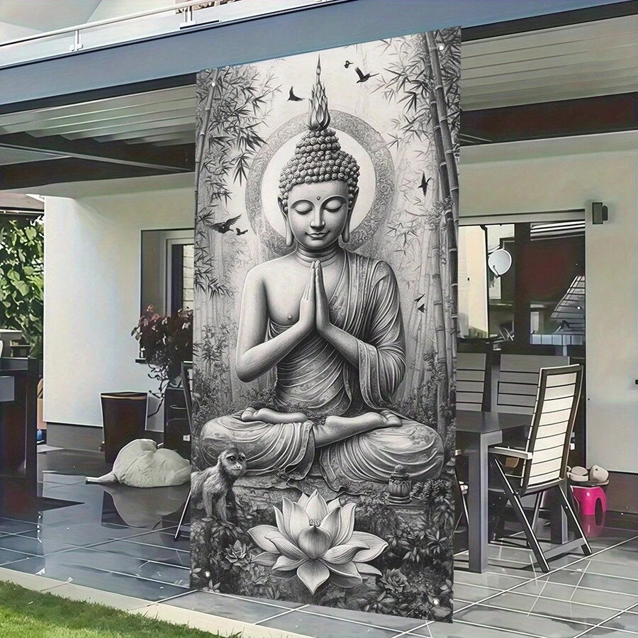 2D Flat 2D Door Flag 2D Flat 2D Door Flag 1pc, 2D Door Flag Zen Statue Christmas Door Cover Party Banner - Multicolor - View 1