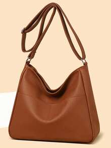 極簡風軟皮托特包 女款 2026新款 大容量 百搭 單肩斜跨包 通勤 Hobo Bolsa Sac A Main - 棕色 - 查看 3