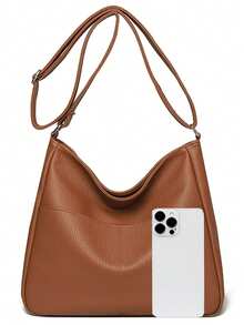 極簡風軟皮托特包 女款 2026新款 大容量 百搭 單肩斜跨包 通勤 Hobo Bolsa Sac A Main - 棕色 - 查看 7