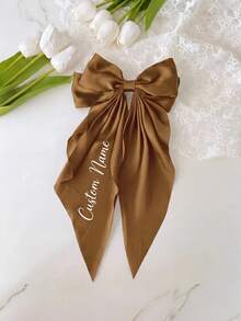 Custom Name Big Bow Hair Clips, Multi Color Engraved Text Long Ribbon Bow Barrette, Elegant Women Bridal Daily Custom Text Hair Accessories - Multicolor - View 24