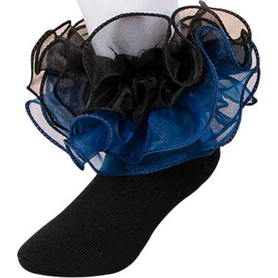 NEW-   Women Big Ruffle Socks Double Lace Turn Cuff,Breathable Cotton Frilly Cute Bobby Dress Sock For Girls Women,K407
