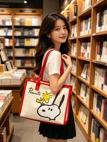 Canvas Tote Bag New Snoopy Women's Handbag Large Capacity Student Tutoring Bag Crossbody Bag, Suitable For Daily Outings, Work, School And Shopping - A - View 4