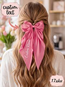 Custom Name Big Bow Hair Clips, Multi Color Engraved Text Long Ribbon Bow Barrette, Elegant Women Bridal Daily Custom Text Hair Accessories - Multicolor - View 2