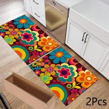 1pc Colorful Floral Print Pattern, Long Runner Mat Series, Living Room Floor Mat, Entryway Door Mat, Indoor Entrance Mat, Bedroom Bedside Mat, Kitchen Floor Mat, Kitchen Long Runner Mat, Suitable For Living Room, Laundry Room, Bathroom - Multicolor - View 14