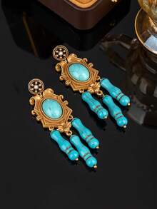 1 Pair Earrings 1 Necklace Women's Fashion Jewelry Set, Luxurious Bohemian Turquoise Tassel Classical Necklace Suitable For Party And Vacation Wear - Multicolor - View 6