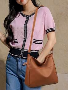 極簡風軟皮托特包 女款 2026新款 大容量 百搭 單肩斜跨包 通勤 Hobo Bolsa Sac A Main - 棕色 - 查看 10