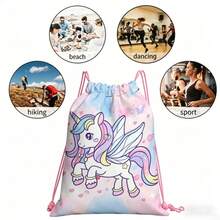 Winged Unicorn, Heart And Star Print Drawstring Backpack For Girls And Kids, Pink Cord School Bag For Travel, Dance, Camp And Weekend Fun - UNICORN-117 - View 5