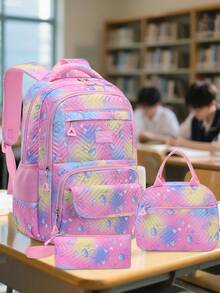 Set de 3 piezas de mochila escolar con estampado de medusas lindas, incluye bolsa de mano y estuche para lápices, correas ajustables para los hombros, múltiples bolsillos y compartimentos, almacenamiento organizado, gran capacidad, mochila escolar de poliéster ligera, cierre con cremallera, adecuada para la escuela, el trabajo, uso diario, mochila para niñas, regalo de vuelta a la escuela - A - Ver 11