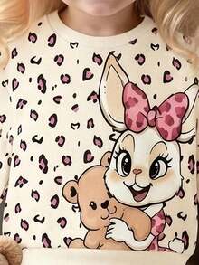 Baby Girl Cartoon Print Crew Neck Long Sleeve Top And Leggings - Apricot - View 3