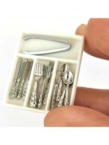 14PCS/Set Mini Tableware Set With Storage Box - Realistic Plastic Tableware And Cutlery, Suitable For Dollhouse, Cafe Or Home Decor, Includes Forks, Knives, Spoons, DIY Theme Restaurant Display - A - View 3