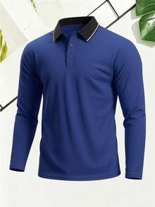 Men's 3-Pack Long Sleeve Polo Shirts, Solid Color Business Casual, Soft & Breathable, Versatile Tops - Multicolor - View 3