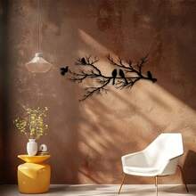 1 pieza Decoración de pared de metal con rama de árbol vintage y pájaro, con acabado premium Escultura de pared de arte de rama de árbol vintage y pájaro - Adecuado para Halloween, aniversario, decoración de primavera, regalo de invierno y Navidad (Decoración interior) - Escultura de metal para sala de estar (Seleccionado para entusiastas de la decoración del hogar) - Negro - Ver 1