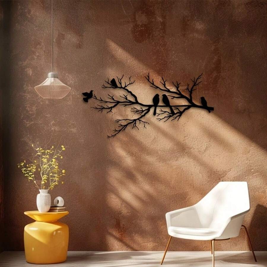 1 pieza Decoración de pared de metal con rama de árbol vintage y pájaro, con acabado premium Escultura de pared de arte de rama de árbol vintage y pájaro - Adecuado para Halloween, aniversario, decoración de primavera, regalo de invierno y Navidad (Decoración interior) - Escultura de metal para sala de estar (Seleccionado para entusiastas de la decoración del hogar) - Negro - Ver 1