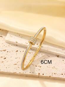 ZCNC Znice 18K Gold Plated Stainless Steel 304 Stainless Steel + Copper, Rhinestone Lucky Four-Leaf Clover And Multiple Sparkling Full Rhinestone Stackable Bracelet Set, Luxury Mother's Day Vacation Daily Gathering Jewelry - Gold - View 5