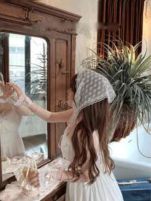 1pc Fashion Bohemian Floral Lace Trim Triangle Bandana Headscarf - White - View 3