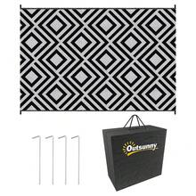 Reversible Outdoor Rug, Plastic Straw Mat W/ Carry Bag Ground Stakes For Garden RV Picnic Beach Camping 182x274cm Black - T0001-01-1324 - View 12