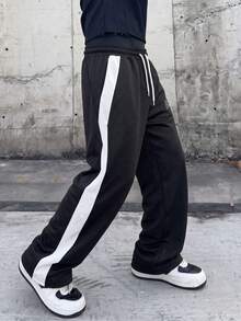 1pc Men's Minimalist College Style Creative Typography Print Straight Leg Loose Casual Sports Long Pants - Black - View 2