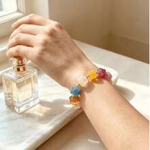 1pc Bohemian Style Macaron Colorful Random Color Transparent Resin Cat Eye Stone Bracelet And Set, Suitable For Vacation, Party, Gift, Wedding And Daily Wear - Gold Beads - View 9