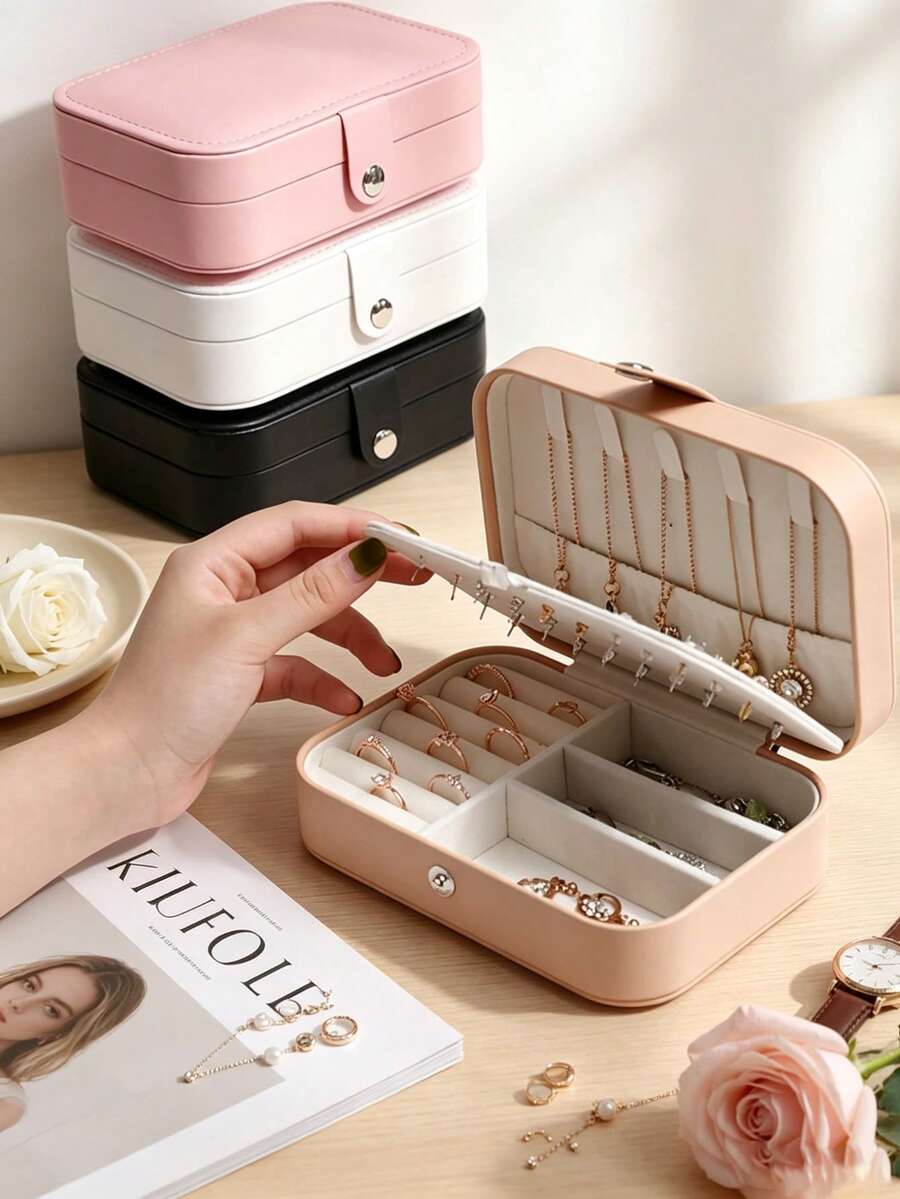 1pc Travel Jewelry Box, Snap Closure Jewelry Storage Box, Jewelry Collection Box, Ring Storage Box, Pendant Storage Box, Earring Storage Box, Necklace Storage Box, Suitable For Holiday Beach, Bathroom Storage, Bedroom Storage,Back To School - Multicolor - View 1