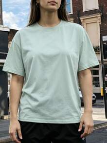 Big Jesus Fan Graphic Top-Loose-Fit Easy Relaxed Style, - Light Green - View 2