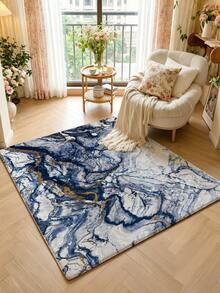 Blauer Batik-Stil Wohnzimmerteppich, große Größe weich, Feiertagsdekoration Teppich, geeignet für Küche, Esszimmer, Schlafzimmer, Innen-/Außenbereich, Büro, Lobby, Flur, Arbeitszimmer, rutschfeste Fußmatte - marineblau - Übersicht 6