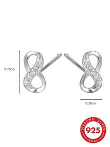 1 Pair S925 Sterling Silver Micro-Inlaid Zirconia Number 8 Shaped Stud ...